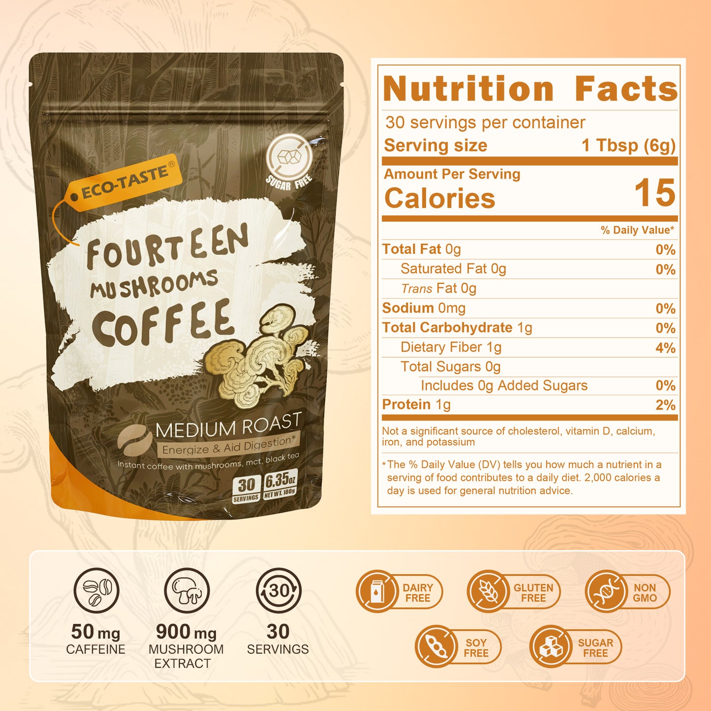 Mushrooms Coffee Powder with MCT, 6.35oz