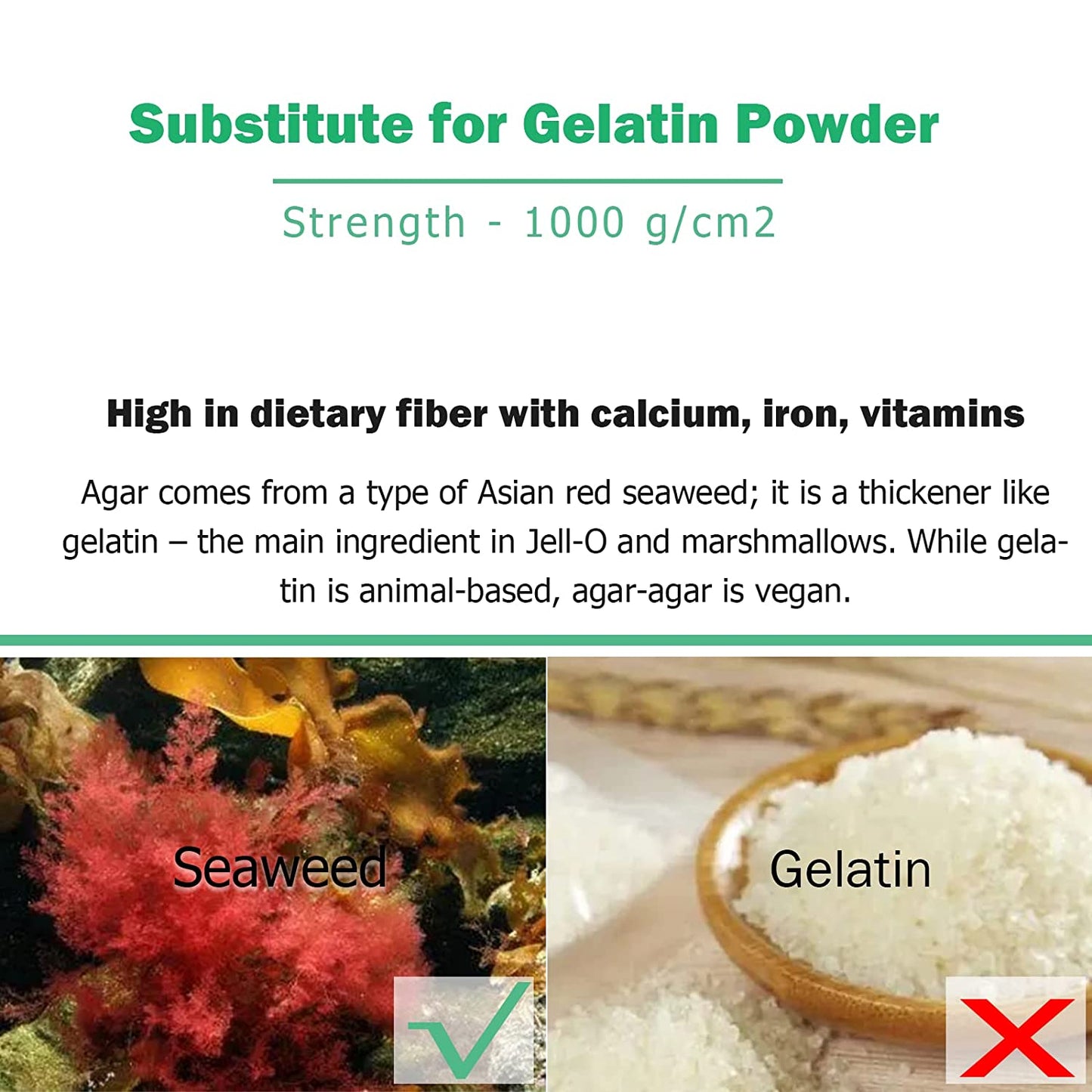 Agar Agar Powder, 100% Natural Seaweed, For Jelly and Candy, 5.3 oz
