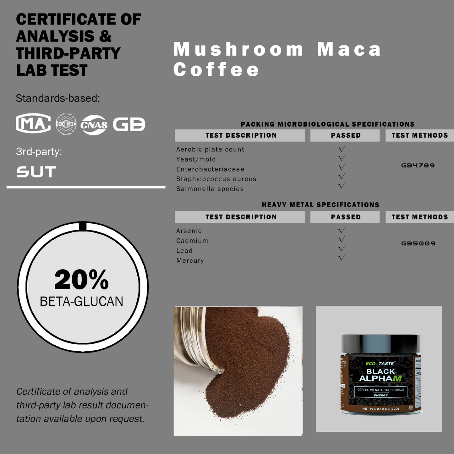 Black ALPHAM Coffee for Men’s Natural Energy with Maca Root and Reishi Extract, 24 Servings