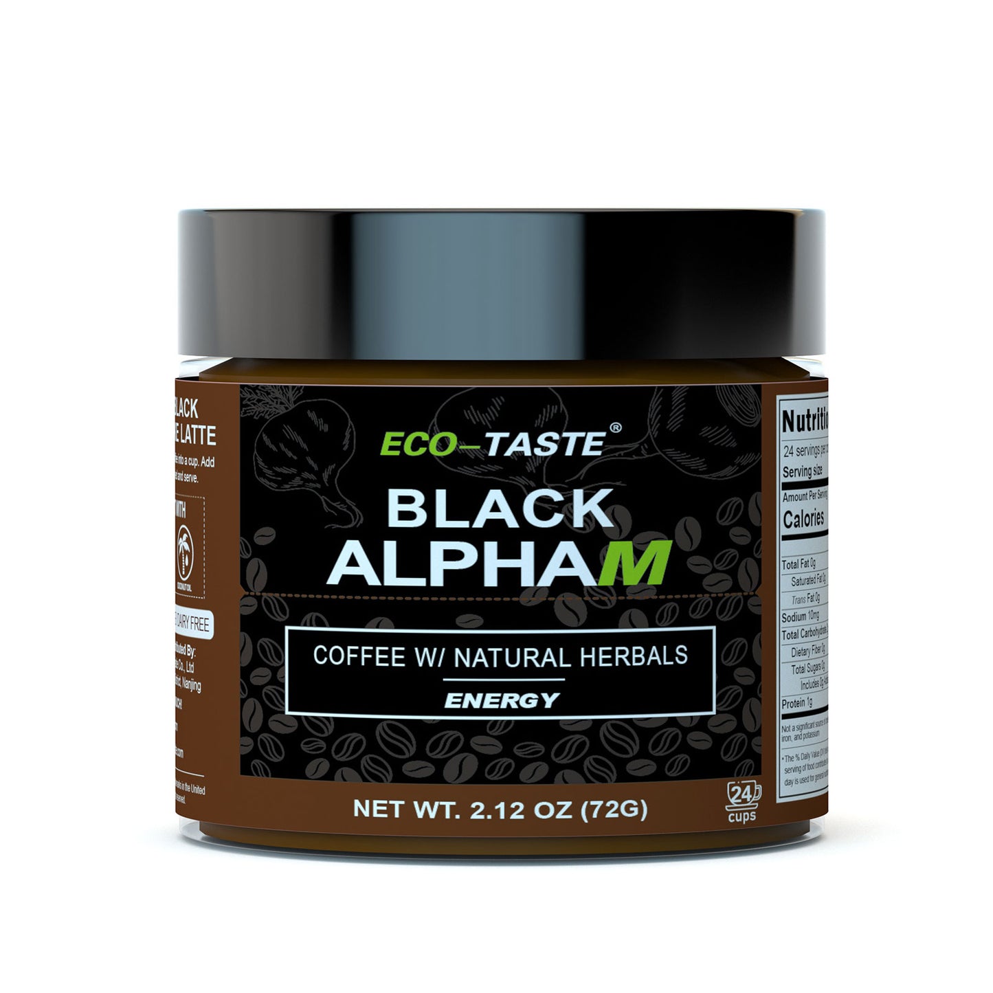 Black ALPHAM Coffee for Men’s Natural Energy with Maca Root and Reishi Extract, 24 Servings