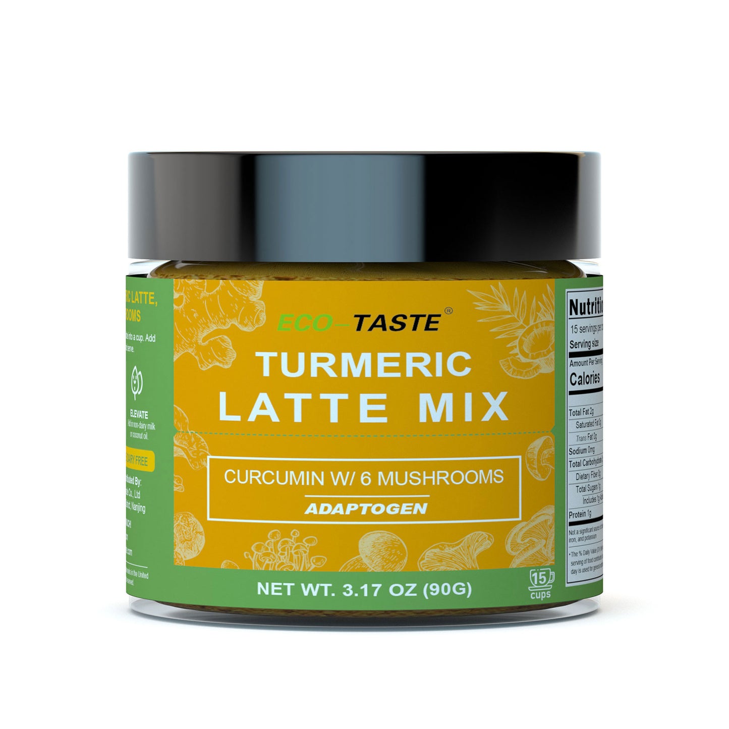 Mushroom Golden Latte with 95% Turmeric Curcumin and 6 Mushroom Extracts, 3.17oz