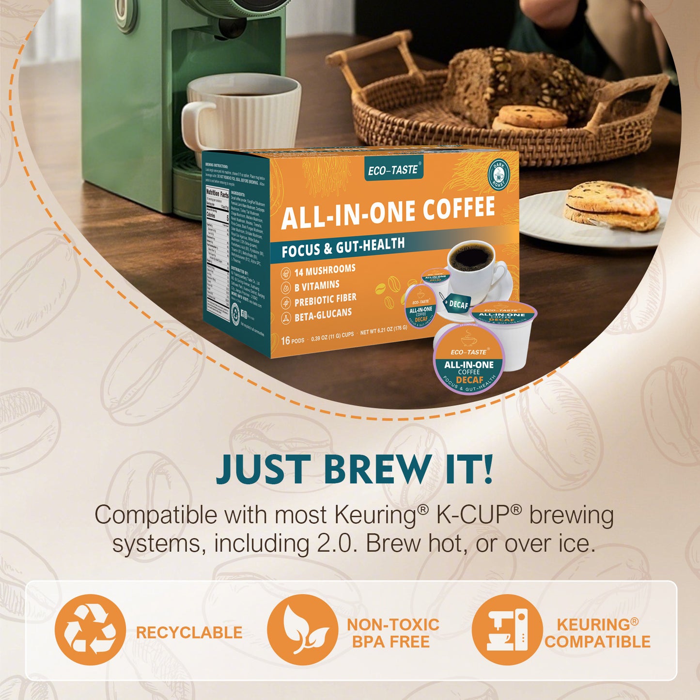 Decaf Mushroom Coffee K Cup, 16 Count