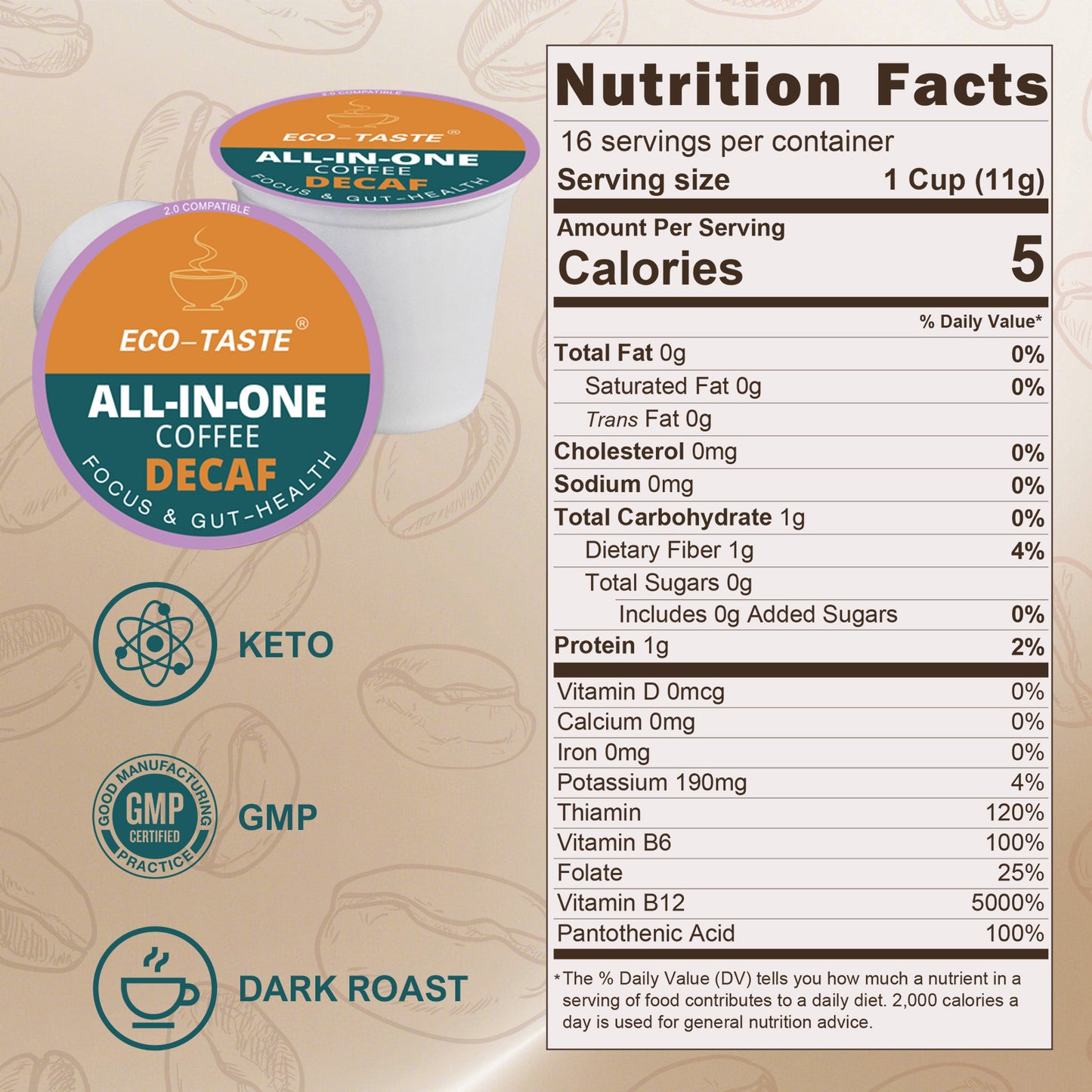 Decaf Mushroom Coffee K Cup, 16 Count