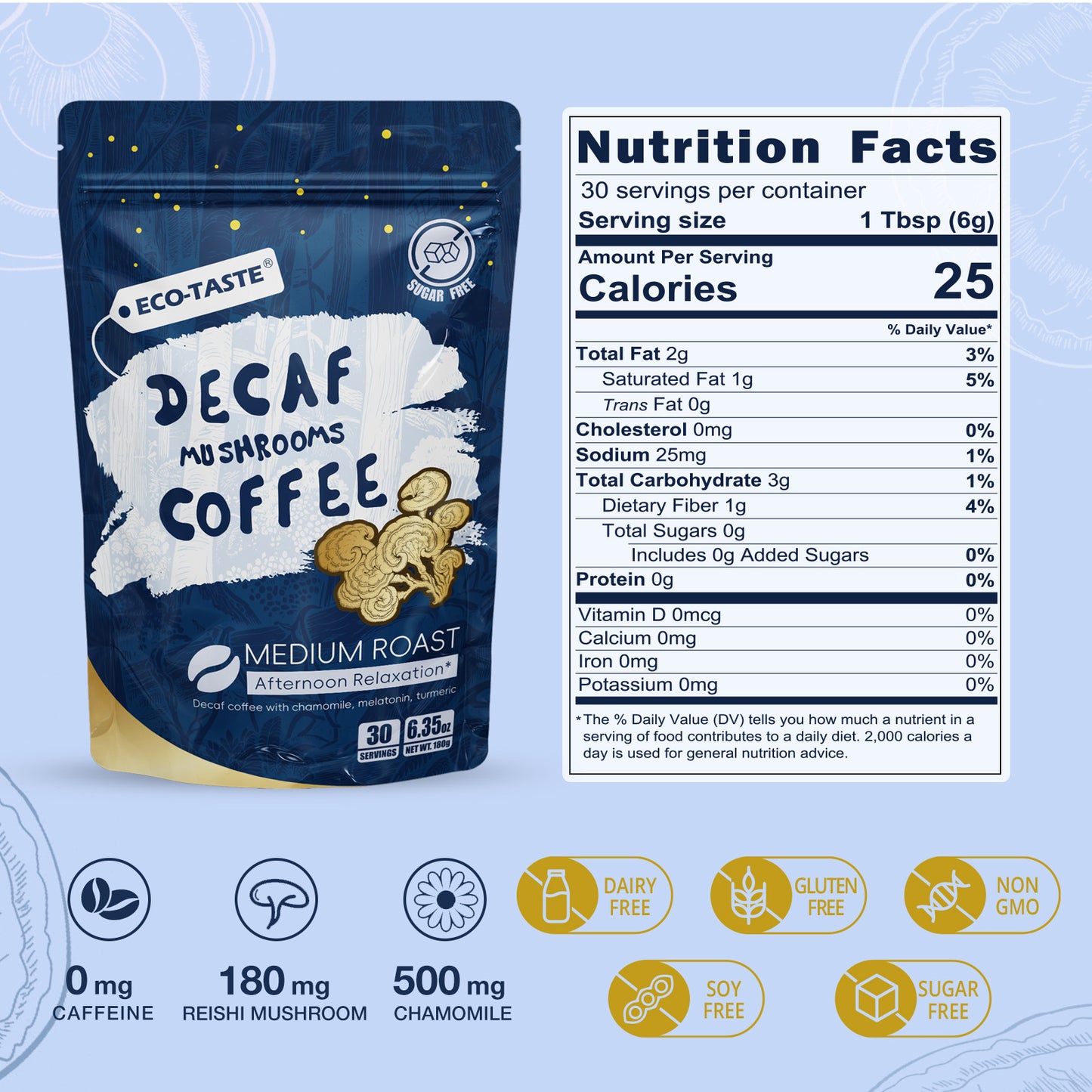 Relaxing Decaf Mushroom Coffee Powder, 6.35oz