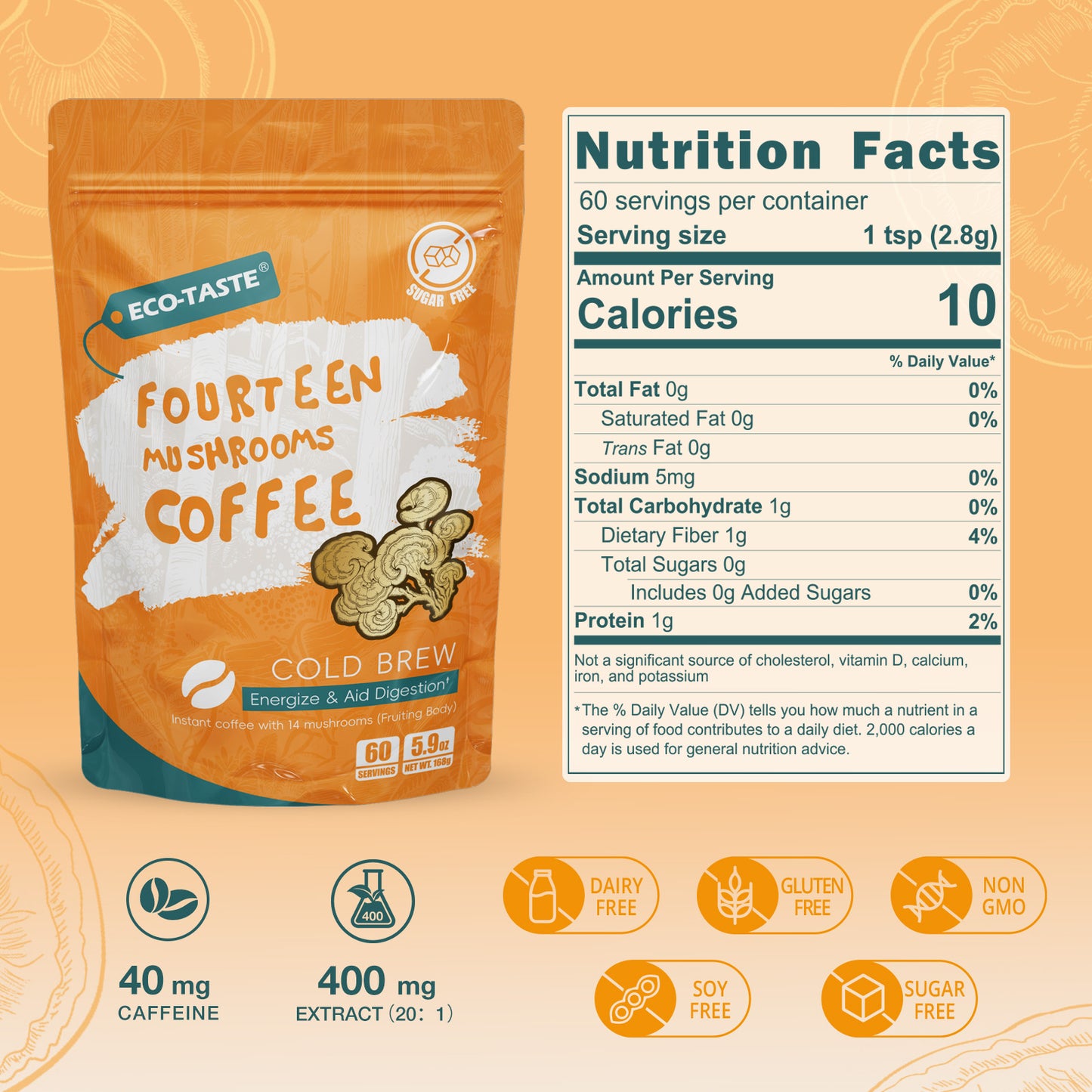 Cold Brew Mushrooms Coffee Powder, 5.9oz