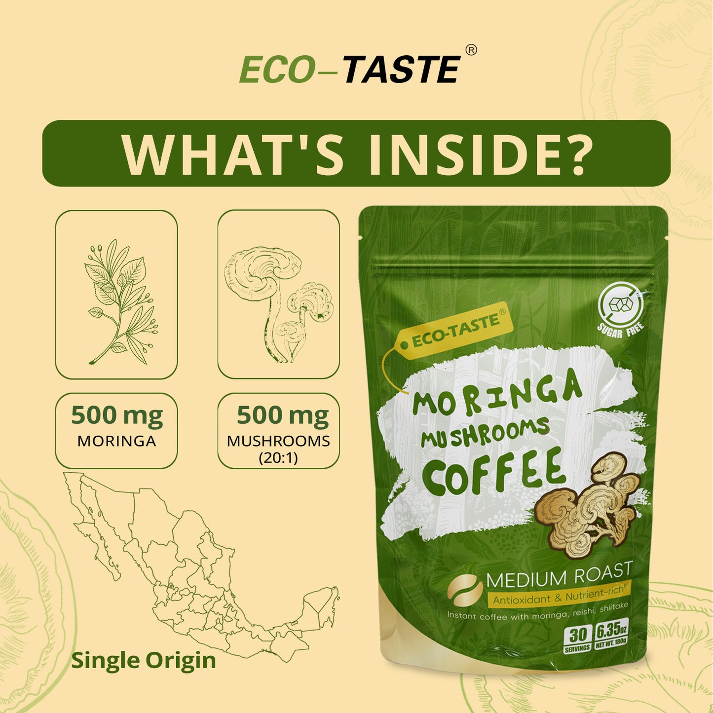 Moringa Mushroom Coffee Powder, 6.35oz