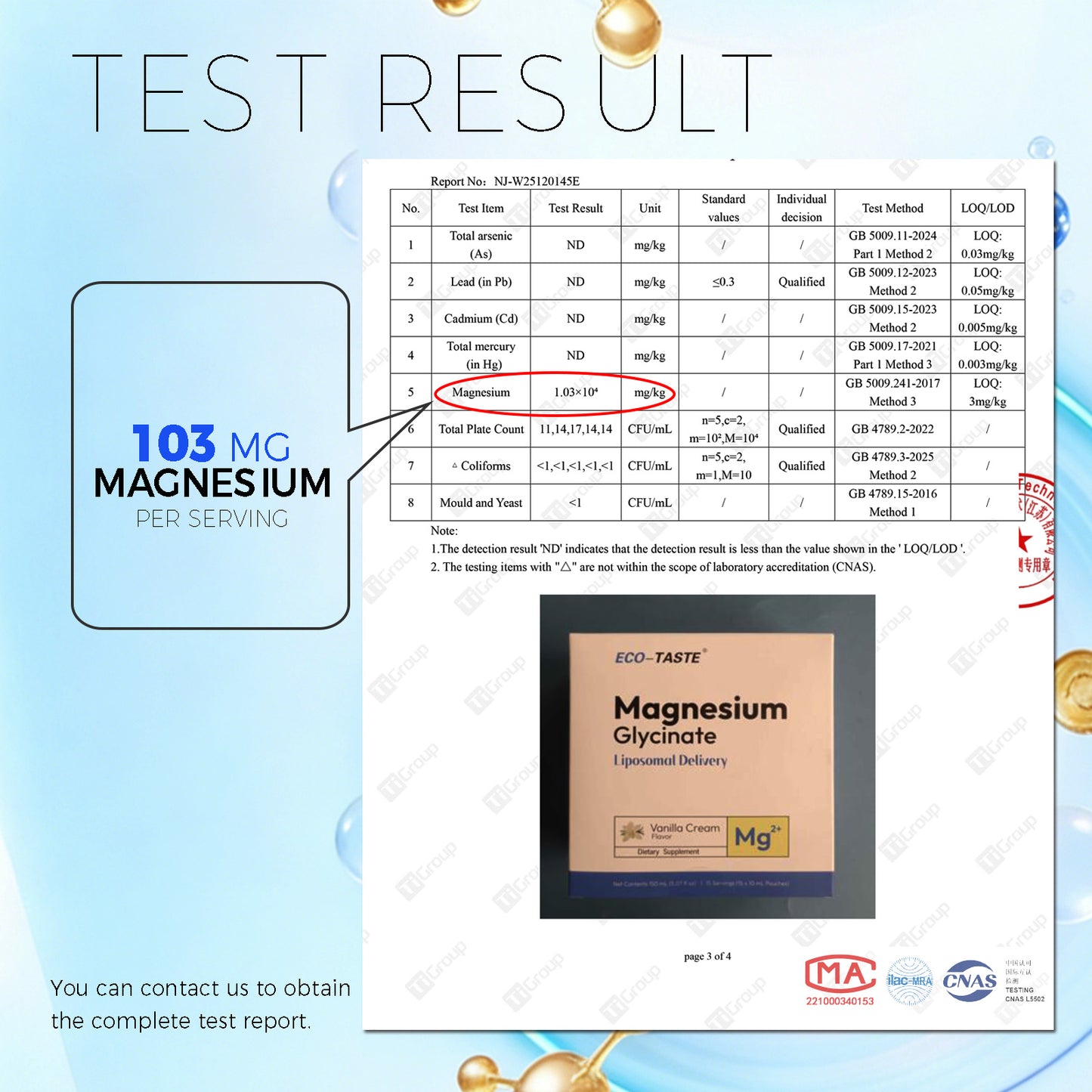 Magnesium Complex for Brain Health, Sleep and Cognitive, 10 mL x 15 Pouches