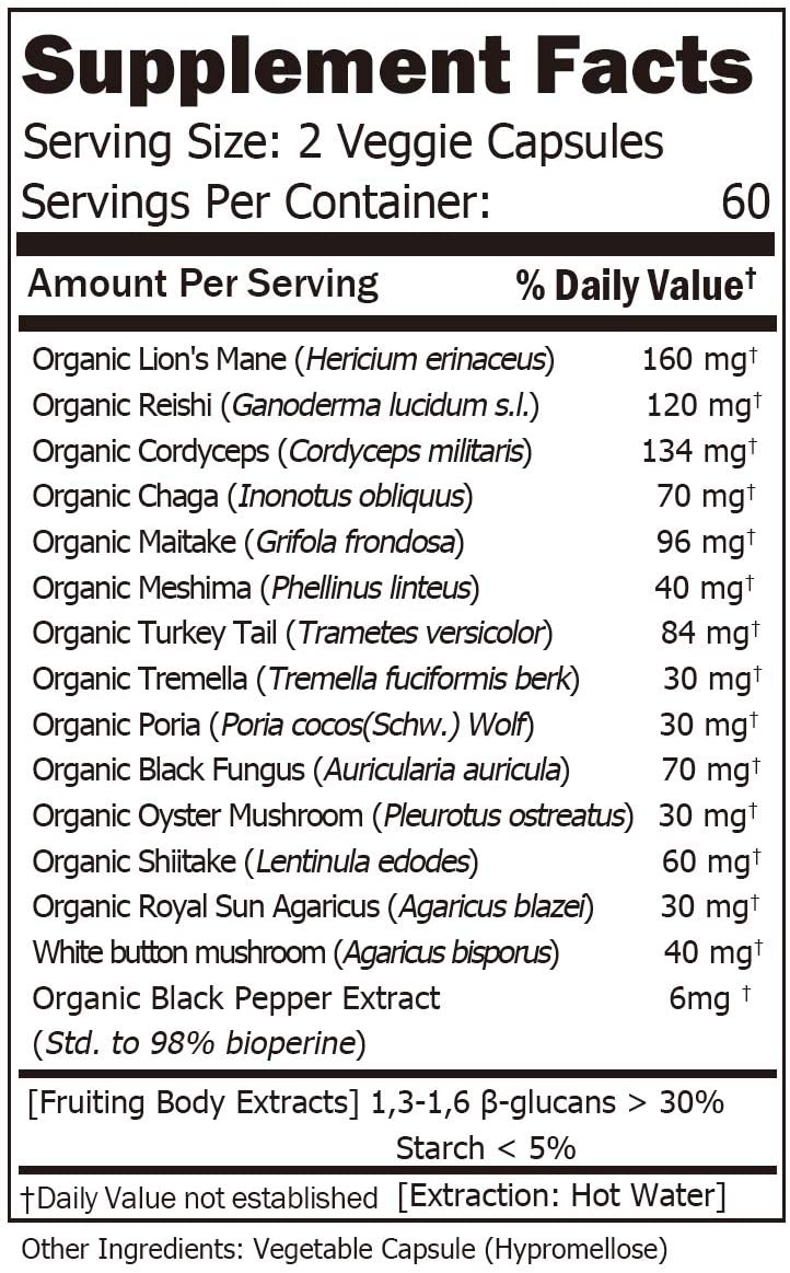 14 Mushrooms + Absorption Enhancer – 120 Veggie Capsules
