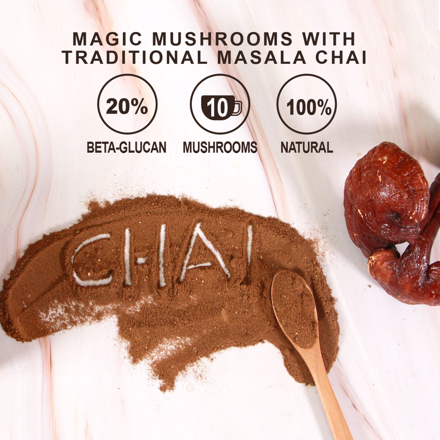 Mushroom Chai - 40 Servings, 10 Mushrooms Extract Powder with Masala Chai 120g