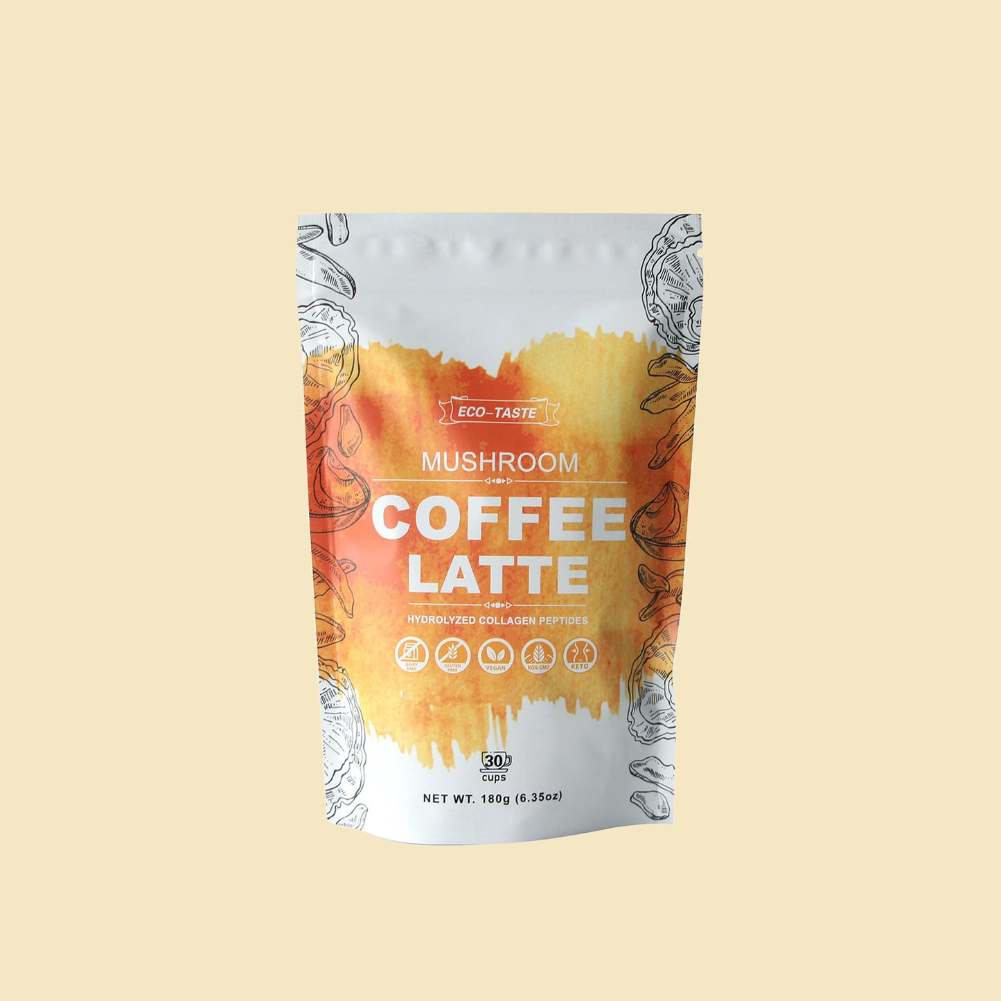 Mushroom Coffee Latte with Grass-Fed Collagen and L-Theanine, 180 Grams