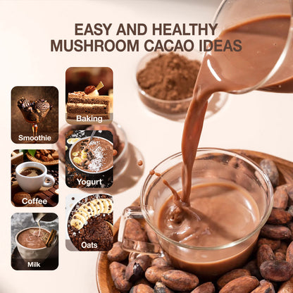 Mushroom Coffee Alternative 14 in 1 - 30 Servings, Cacao with 800mg Mushrooms