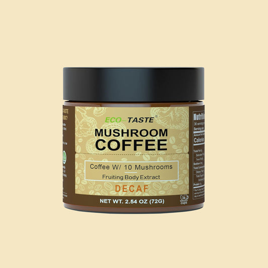 Decaf Mushroom Coffee - 36 Servings, Instant Coffee Mix Includes 10 Mushrooms Extract Powder 2.12oz