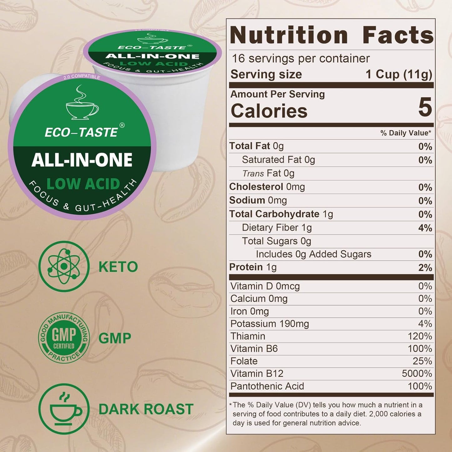 Low Acid Mushroom Coffee K Cup, 16 Count