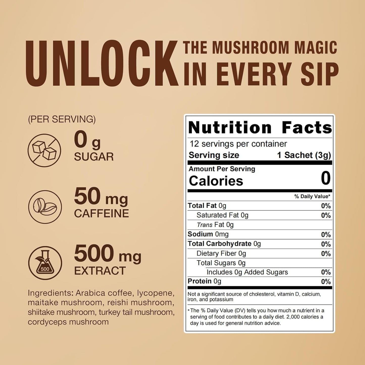 Mushroom Coffee for Immunity,12 Sachets x 3g,1.27oz