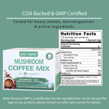 Mushroom Coffee for Gut-Health, 12sachets x 3g, 1.27oz