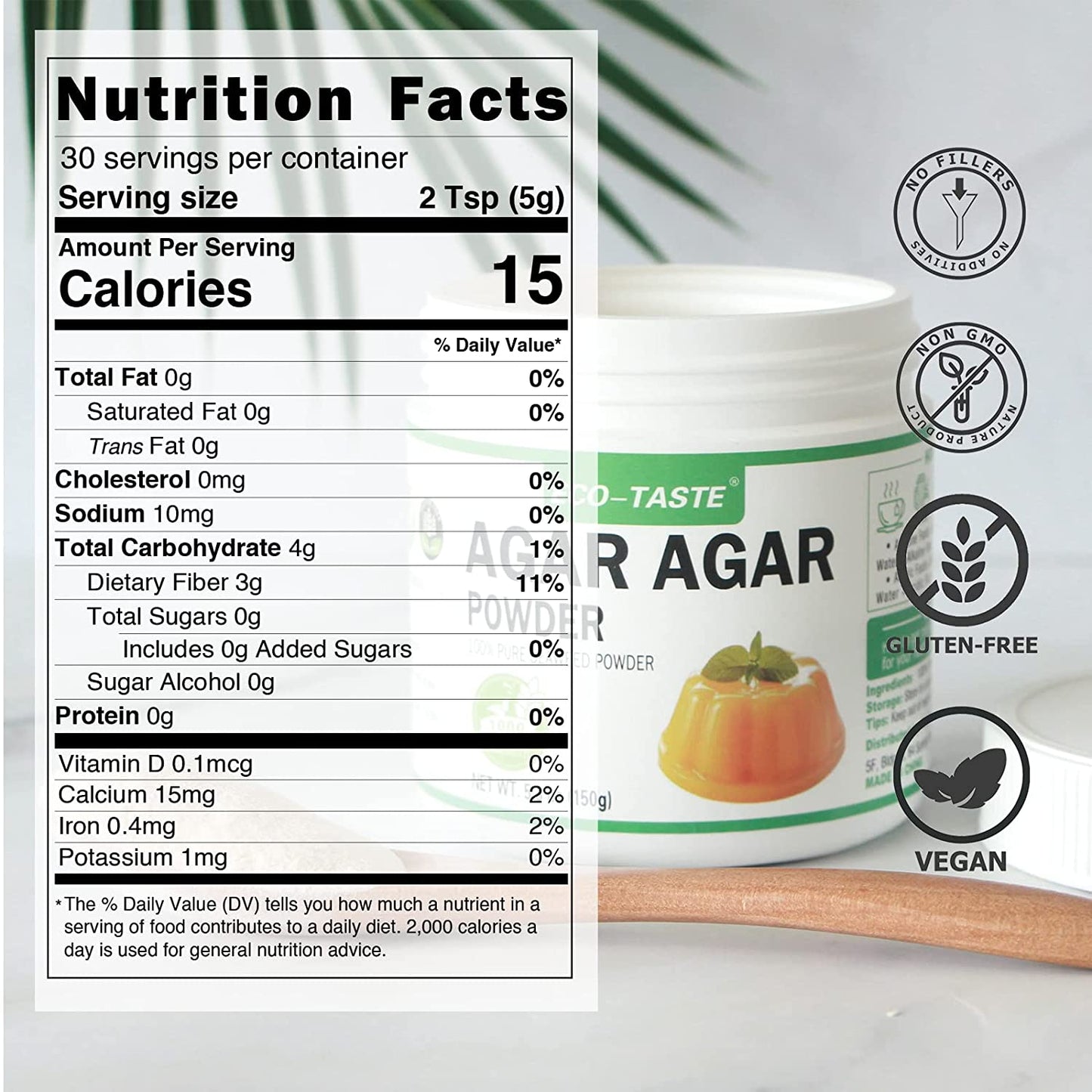 Agar Agar Powder, 100% Natural Seaweed, For Jelly and Candy, 5.3 oz