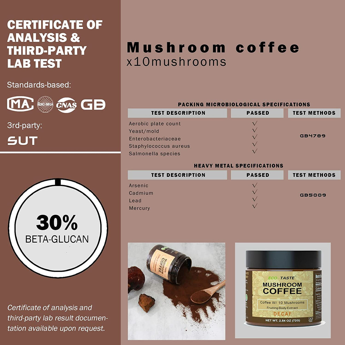Organic Mushroom Coffee Instant Pack - 30 Servings, No Odor, Smooth & Creamy