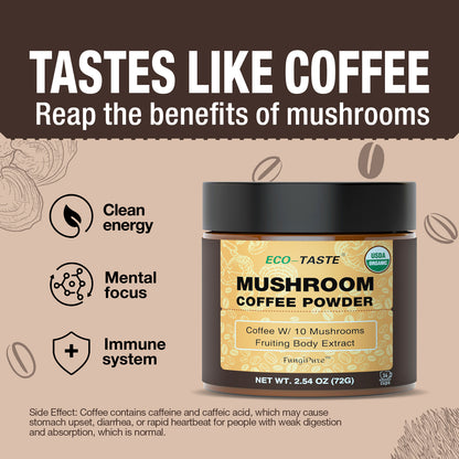 10 in 1 Mushroom Coffee Powder - 30% Beta-glucan-36 Servings, 72g