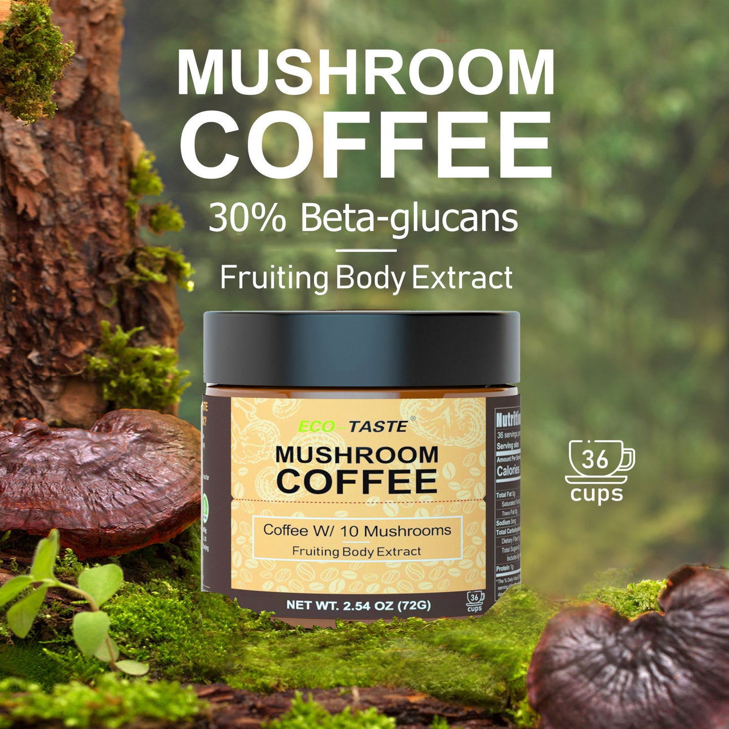 Mushroom Coffee Powder - 30% Beta-glucan-36 Servings