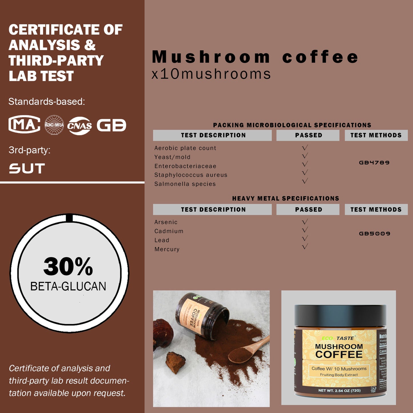 Mushroom Coffee Powder - 30% Beta-glucan-36 Servings