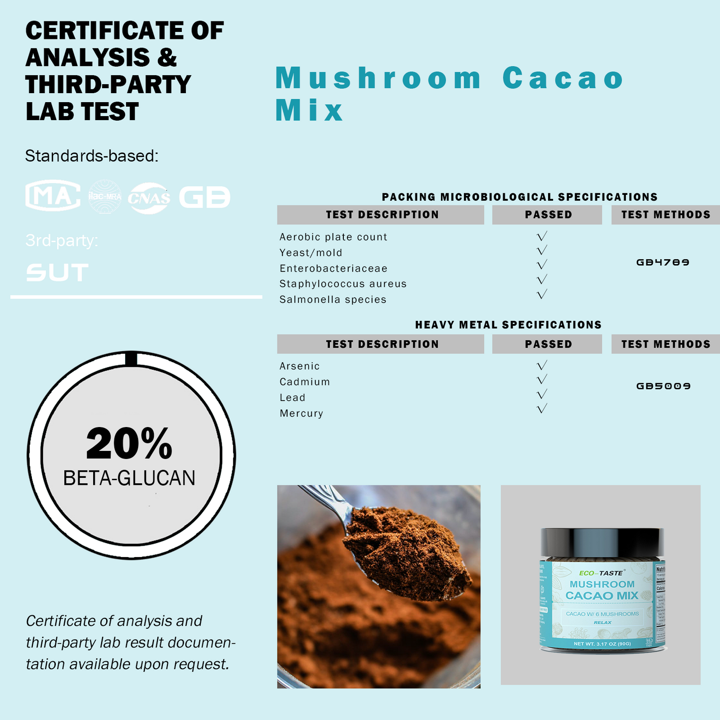 Mushroom Cacao Latte, 20% Beta-glucans, Coffee Alternative, 3.17oz