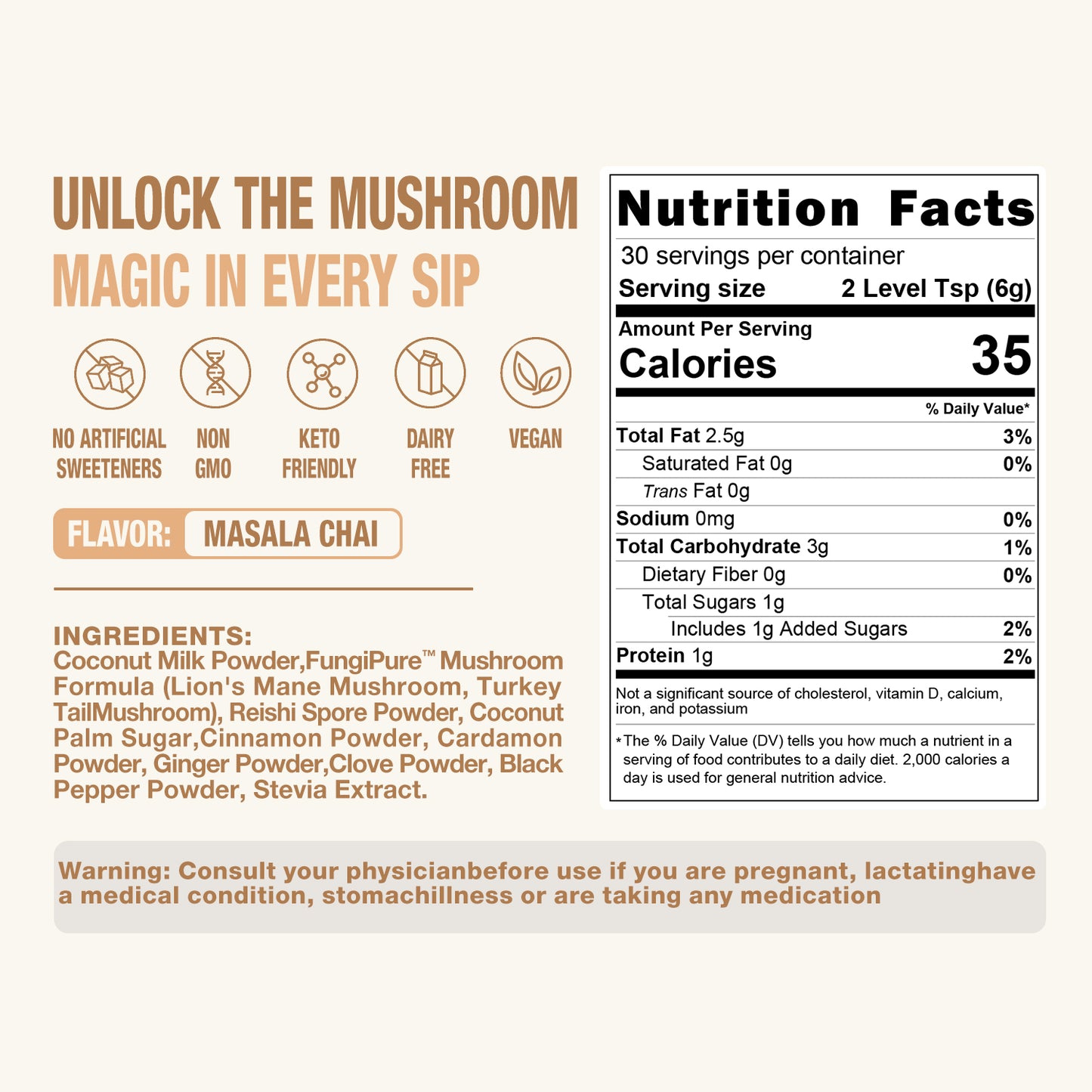 ECO-TASTE Chai Tea Latte with Mushrooms - 30 Servings,6.35 oz