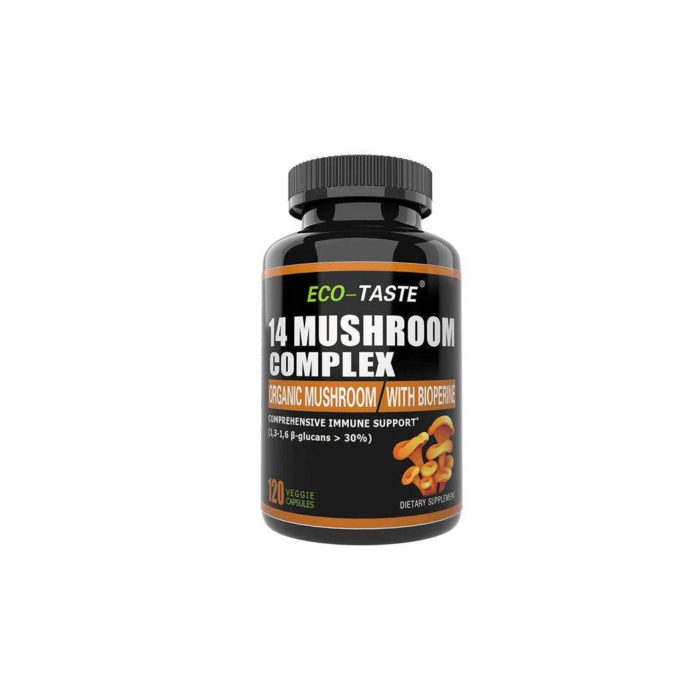 14 Mushrooms + Absorption Enhancer – 120 Veggie Capsules – ECO-TASTE